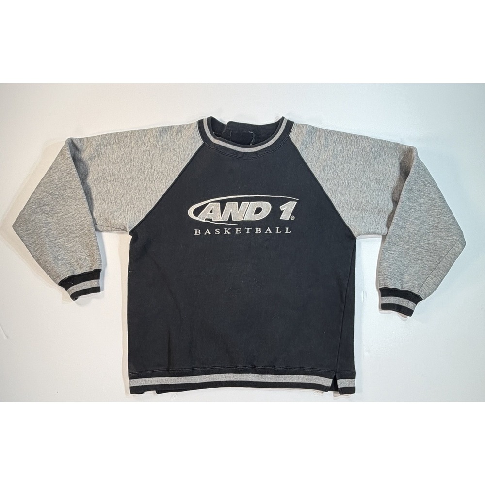 AND1 Basketball Sweatshirt Mens Med Black Gray Y2K Streetwear
